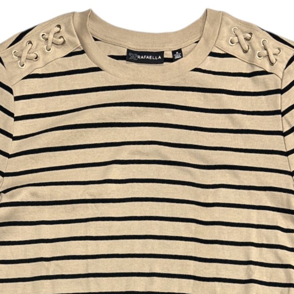 NWT Rafaella Women's M Long Sleeve Knit Top Grommet & Lacing Shoulder Accent